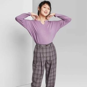 Women’s Long Sleeve V-Neck Notch Cropped T-Shirt - Wild Fable